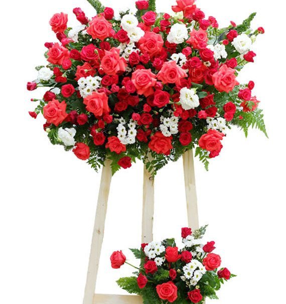 Kệ Gỗ Hồng & Cẩm Chướng Đỏ